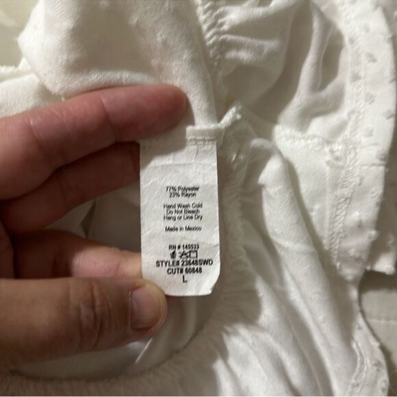 W5 x Anthro L White Swiss Dot Short Ruffle Sleeve & Hem Top - Picture 9 of 9